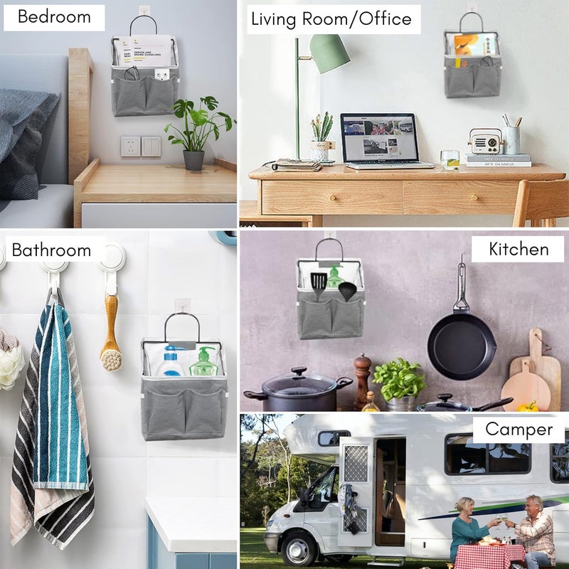 Kanrichu 3pcs Small Wall Hanging Organizer Bag, Linen Fabric Door Hanging Storage Basket with Pockets, Waterproof Bin for Kitchen, Bedroom, Office, RV Camper (Gray) - Image 2